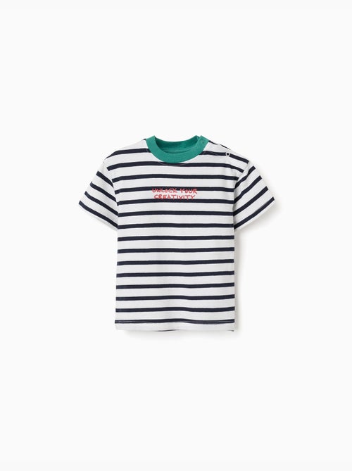 T-shirt a righe in cotone con stampa - Kiabi
