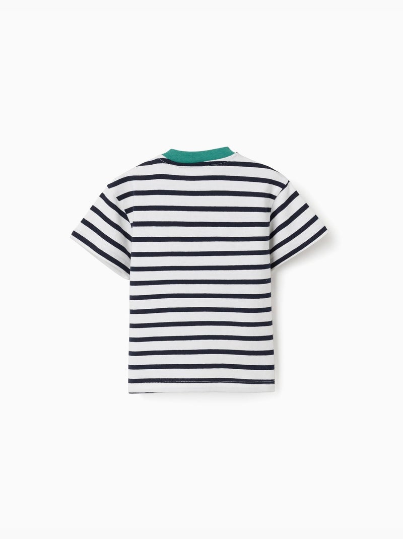 T-shirt a righe in cotone con stampa Bianco - Kiabi