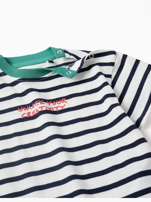 T-shirt a righe in cotone con stampa - Kiabi