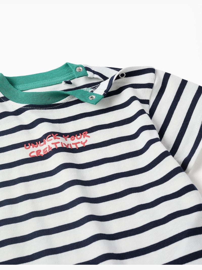 T-shirt a righe in cotone con stampa Bianco - Kiabi