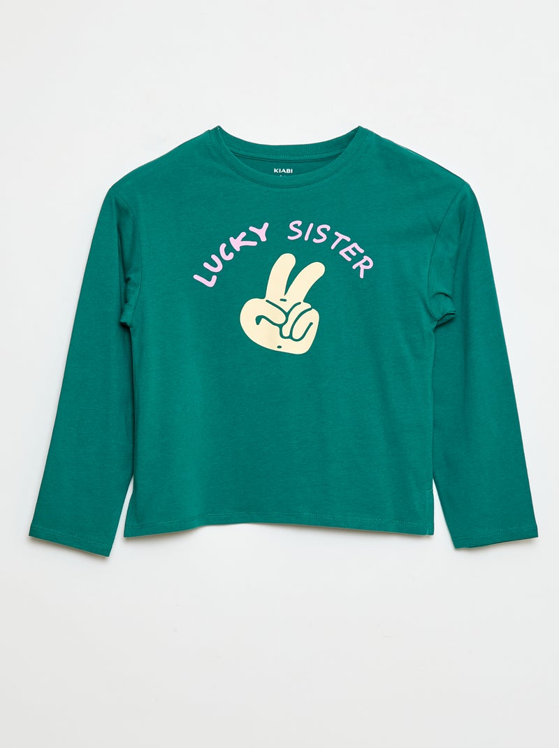 T-shirt a righe in cotone Verde - Kiabi