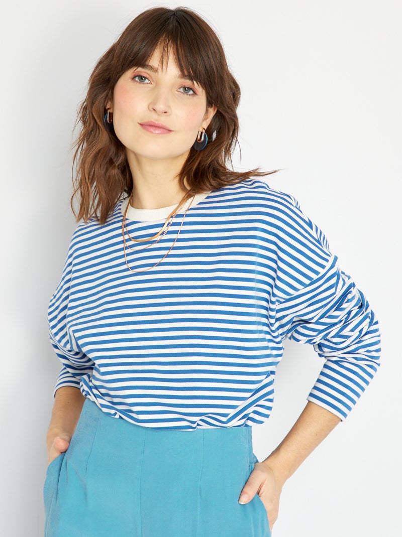 T-shirt a righe in jersey blu - Kiabi