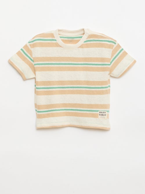 T-shirt a righe in jersey di cotone e lino - Kiabi