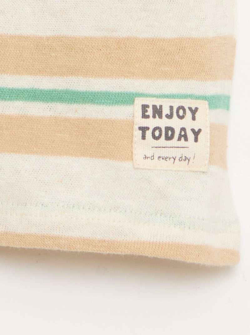 T-shirt a righe in jersey di cotone e lino Beige - Kiabi