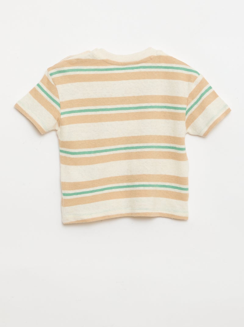 T-shirt a righe in jersey di cotone e lino Beige - Kiabi
