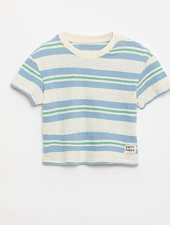 T-shirt a righe in jersey di cotone e lino