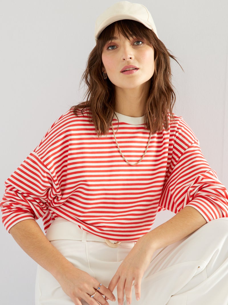 T-shirt a righe in jersey ROSSO - Kiabi