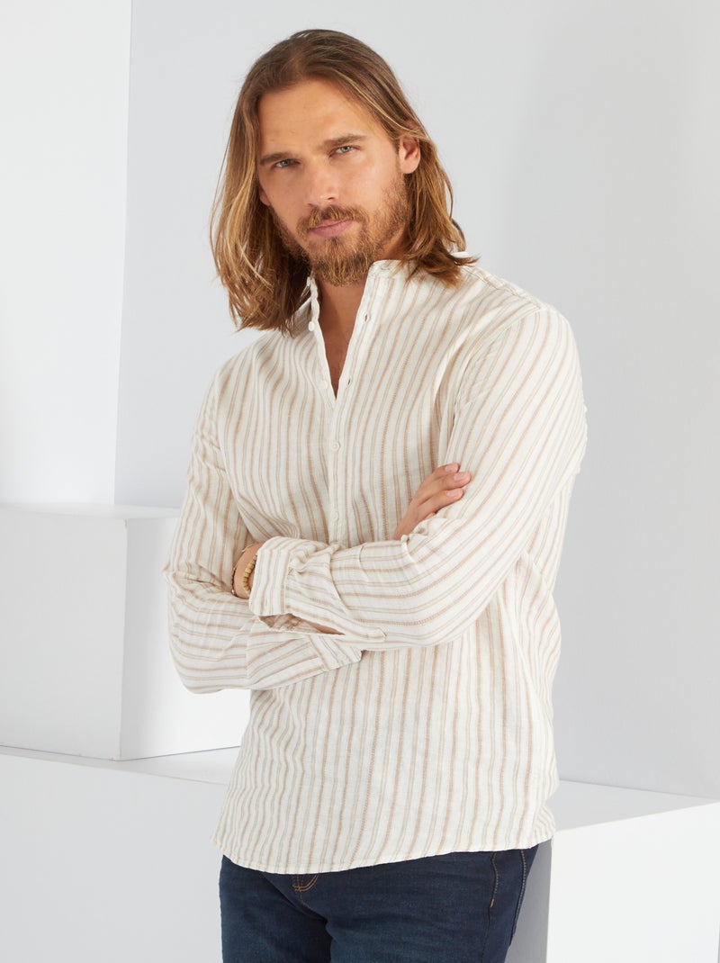 T-shirt a righe in lino BEIGE - Kiabi