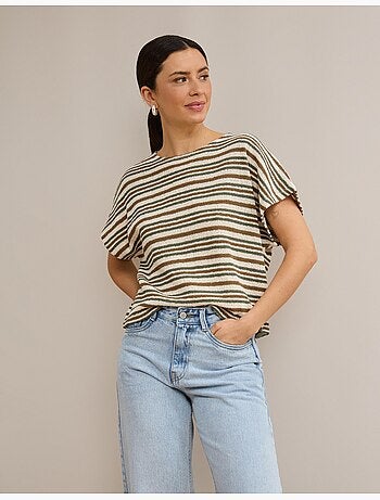 T-shirt a righe in maglia rustica, mo fashion