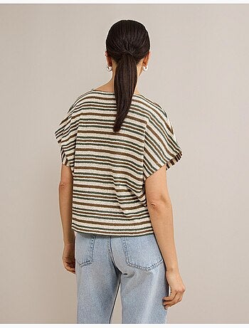 T-shirt a righe in maglia rustica, mo fashion
