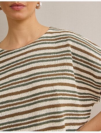T-shirt a righe in maglia rustica, mo fashion