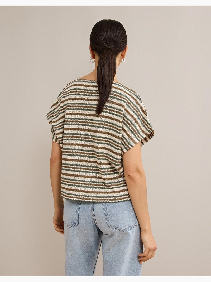 T-shirt a righe in maglia rustica, mo fashion Marrone - Kiabi