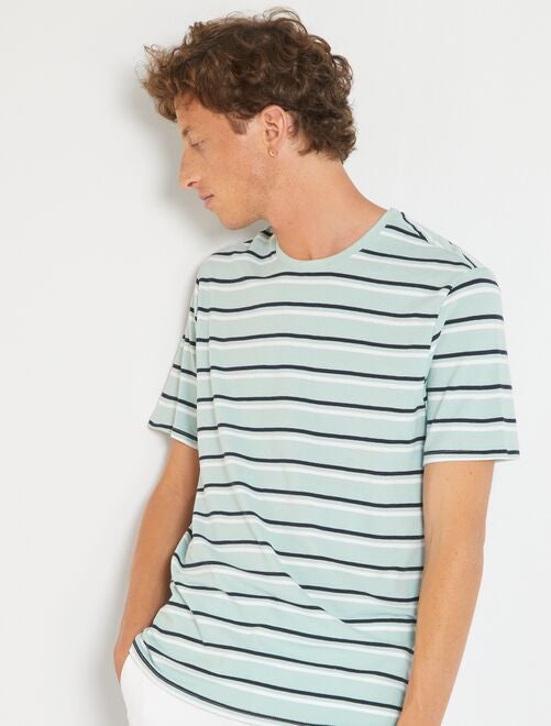 T-shirt a righe in piqué - BLU - Kiabi - 8.00€