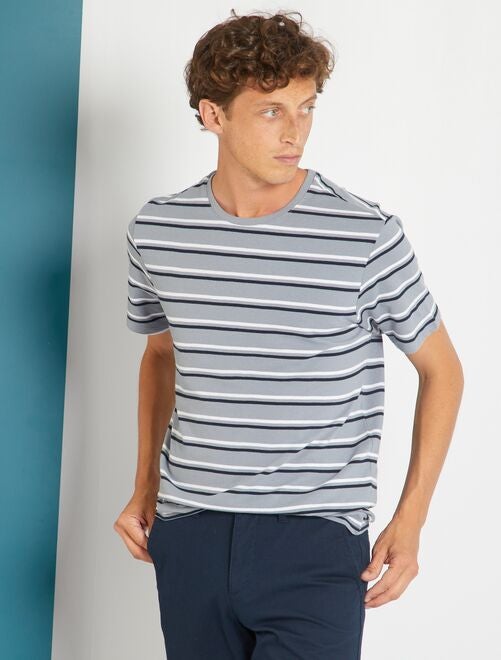 T-shirt a righe in piqué - BLU - Kiabi - 8.00€