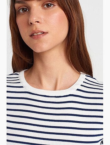 T-shirt a righe maglia a costine manica corta dilvin