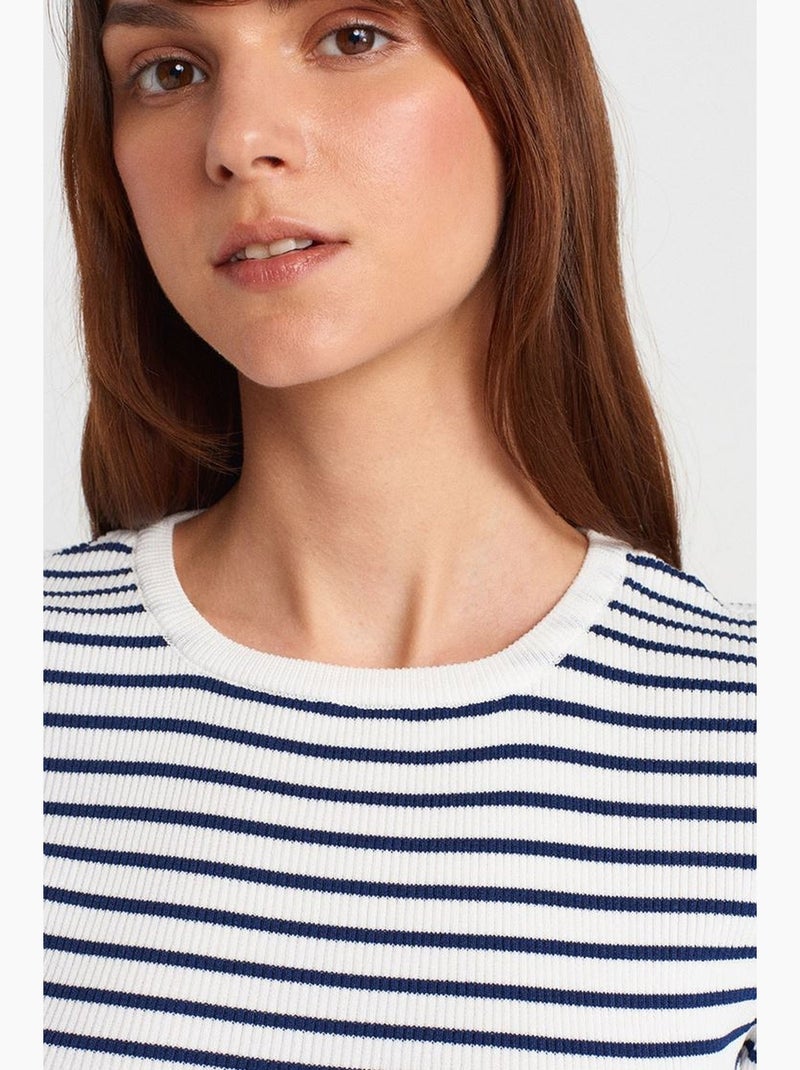 T-shirt a righe maglia a costine manica corta dilvin Bianco Blu - Kiabi