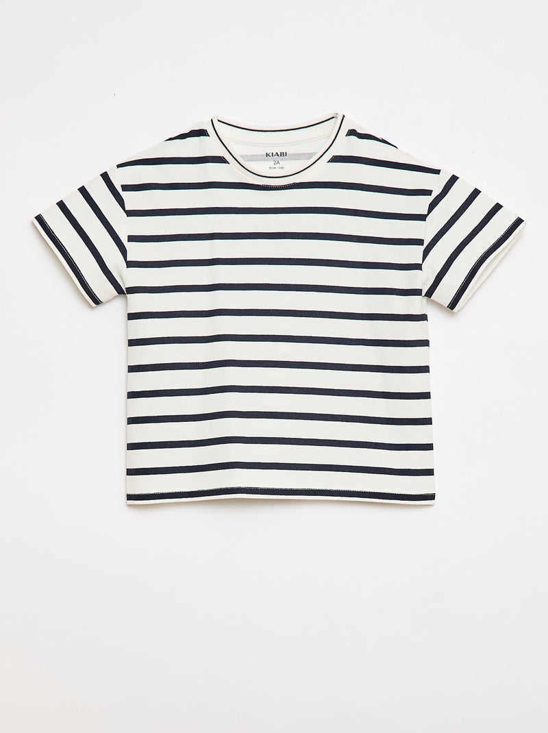 T-shirt a righe maniche corte in cotone Bianco - Kiabi