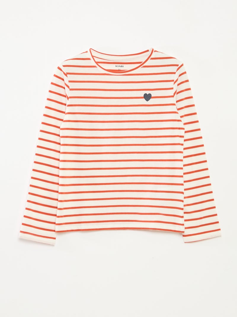 T-shirt a righe maniche lunghe e scollo tondo Arancione - Kiabi