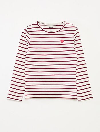 T-shirt a righe maniche lunghe e scollo tondo