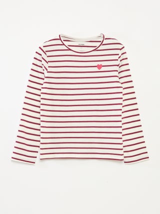T-shirt a righe maniche lunghe e scollo tondo