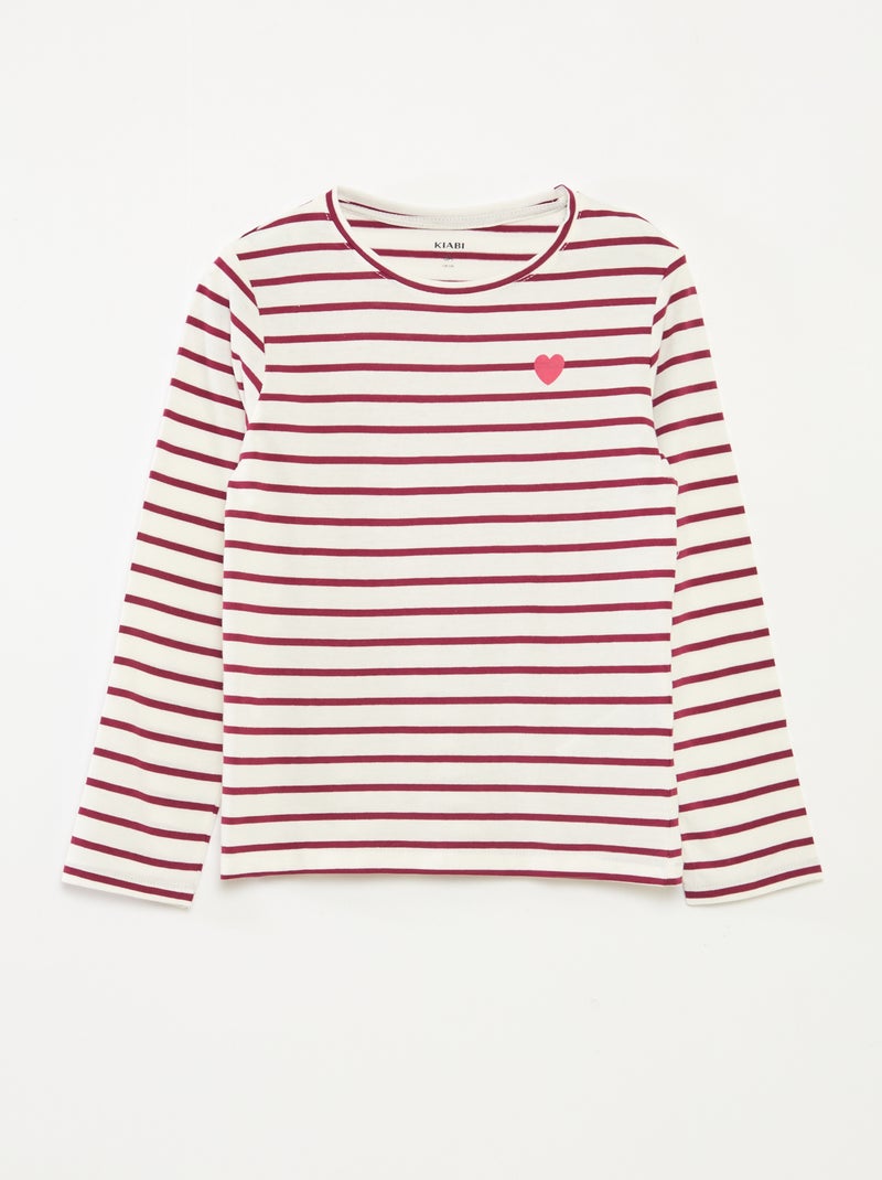 T-shirt a righe maniche lunghe e scollo tondo Rosso - Kiabi