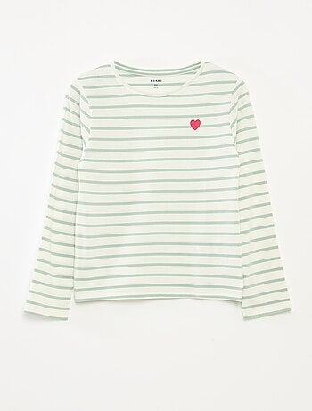 T-shirt a righe maniche lunghe e scollo tondo