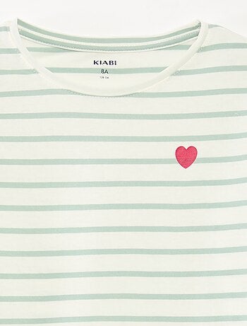 T-shirt a righe maniche lunghe e scollo tondo