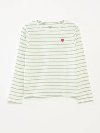T-shirt a righe maniche lunghe e scollo tondo