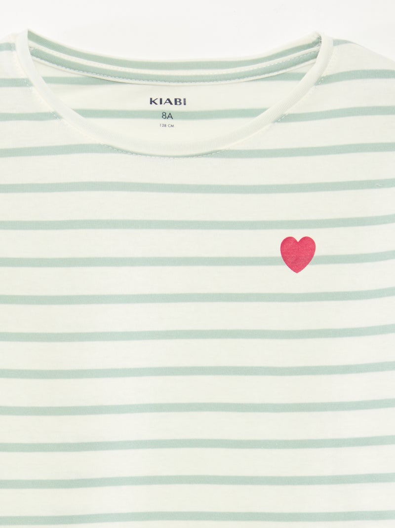 T-shirt a righe maniche lunghe e scollo tondo Verde - Kiabi