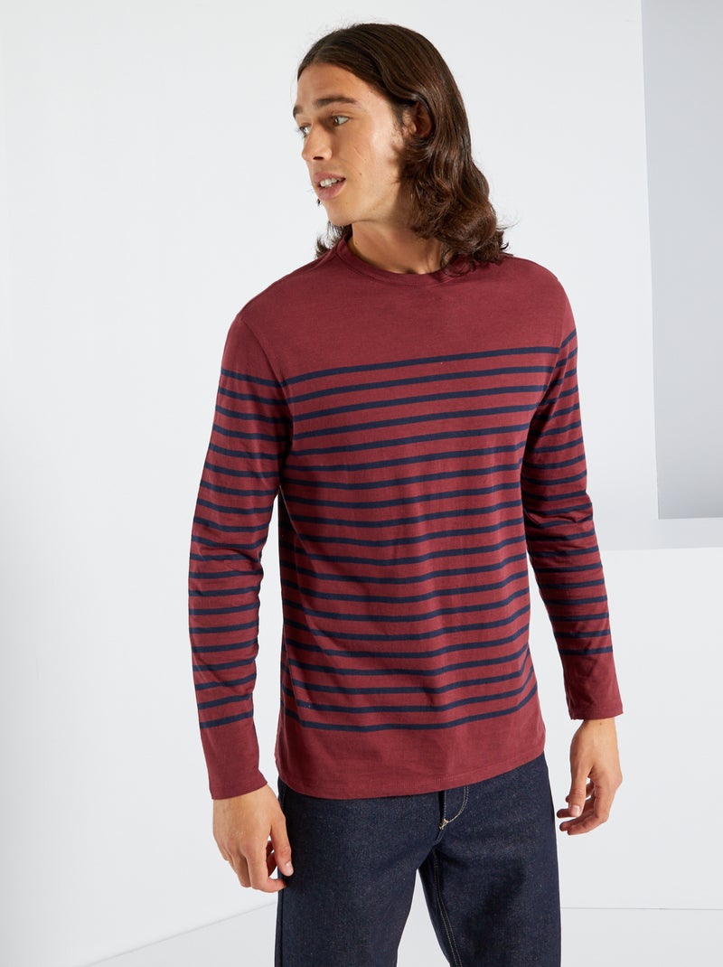 T-shirt a righe maniche lunghe MARRONE - Kiabi