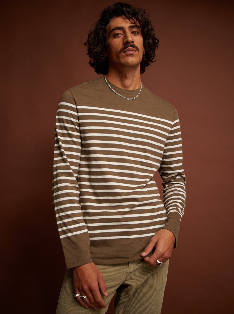T-shirt a righe maniche lunghe MARRONE - Kiabi