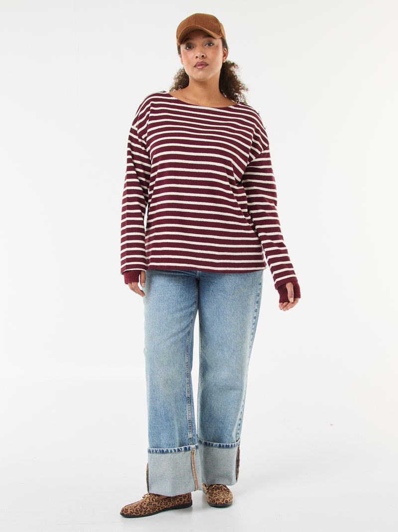 T-shirt a righe stile marinara con scollo a barca Rosso - Kiabi