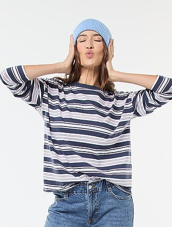 T-shirt a righe tricolore in cotone