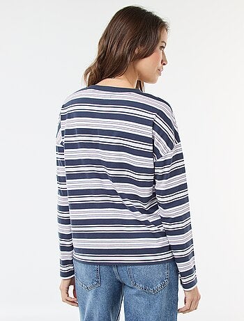 T-shirt a righe tricolore in cotone