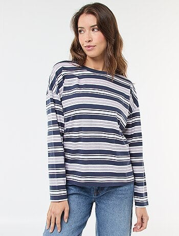 T-shirt a righe tricolore in cotone