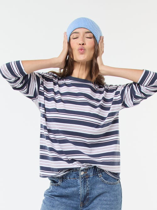 T-shirt a righe tricolore in cotone - Kiabi