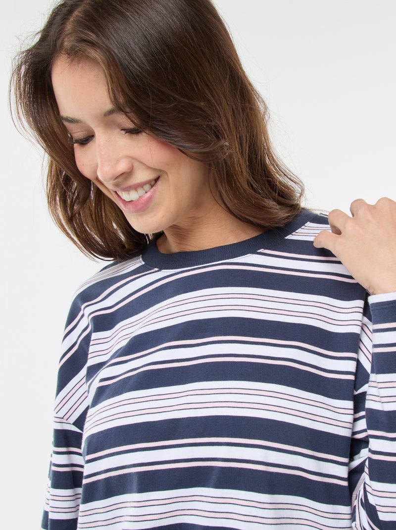 T-shirt a righe tricolore in cotone Blu - Kiabi