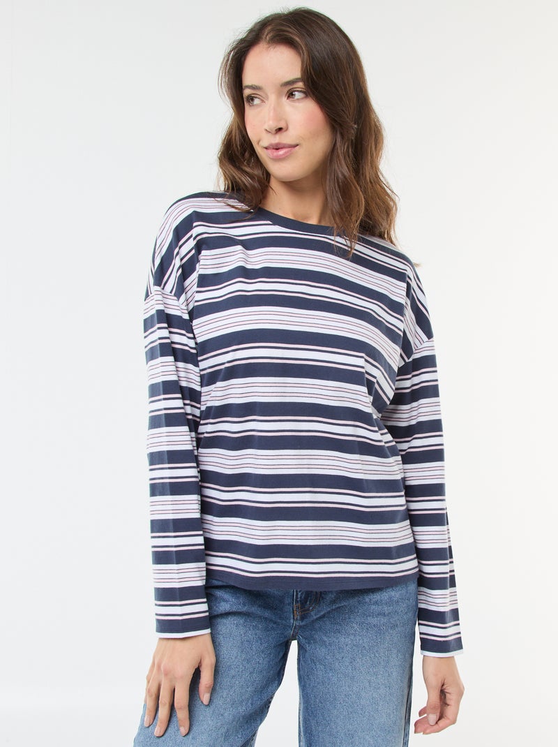T-shirt a righe tricolore in cotone Blu - Kiabi