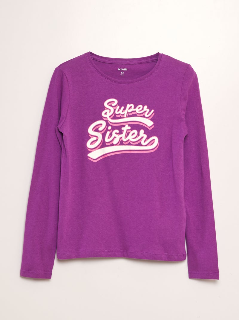 T-shirt a scollo tondo e maniche lunghe - Fratello e sorella VIOLA - Kiabi