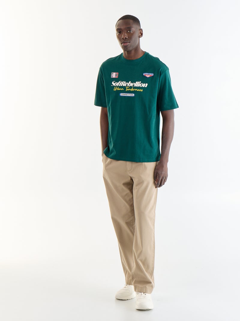 T-shirt a tinta unita a maniche corte con patch cucite Verde - Kiabi