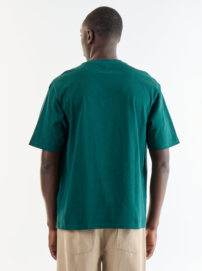 T-shirt a tinta unita a maniche corte con patch cucite Verde - Kiabi