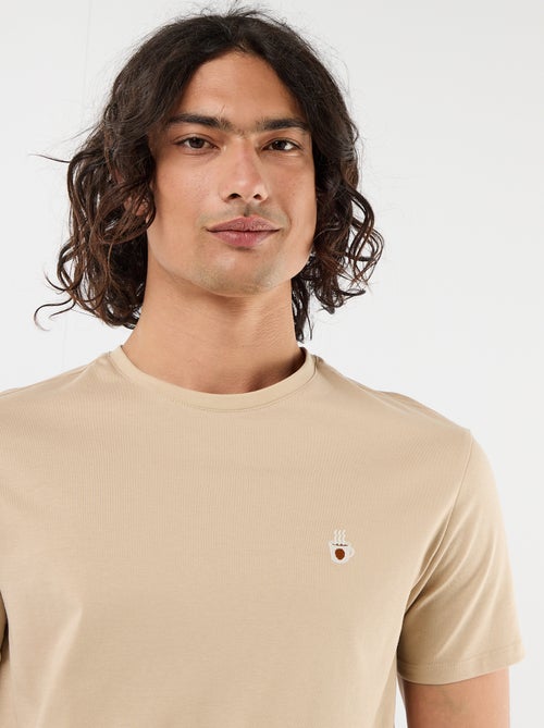 T-shirt a tinta unita a maniche corte con ricamo - Kiabi