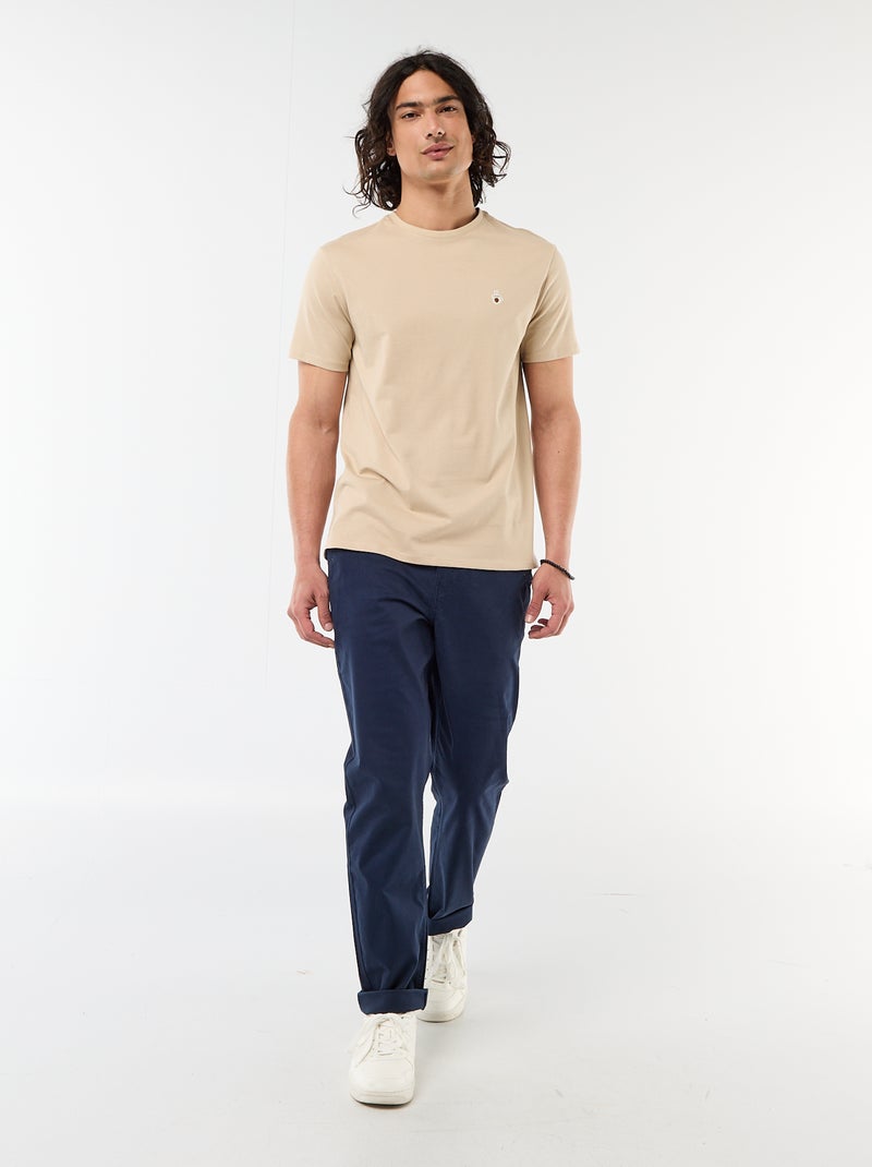 T-shirt a tinta unita a maniche corte con ricamo Beige - Kiabi