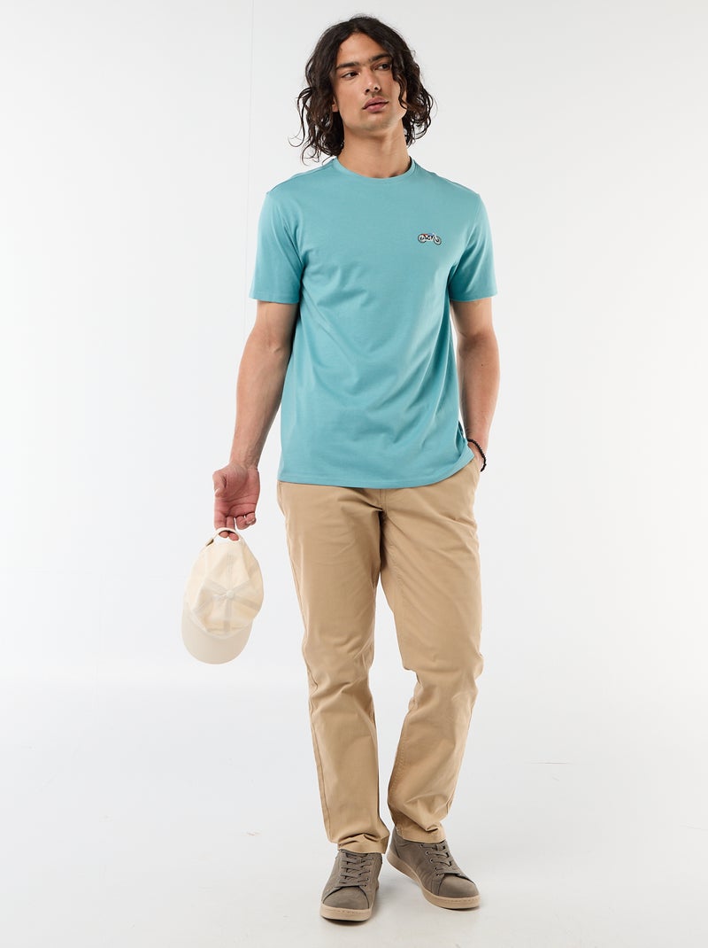 T-shirt a tinta unita a maniche corte con ricamo Blu - Kiabi