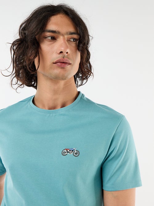 T-shirt a tinta unita a maniche corte con ricamo - Kiabi