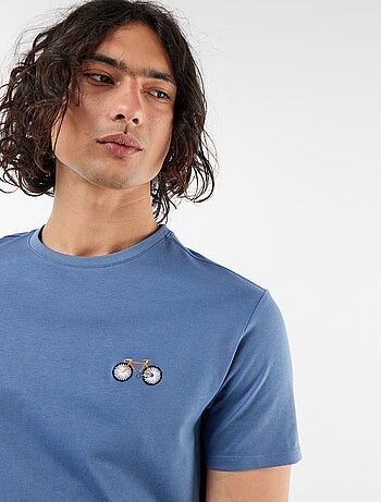 T-shirt a tinta unita a maniche corte con ricamo