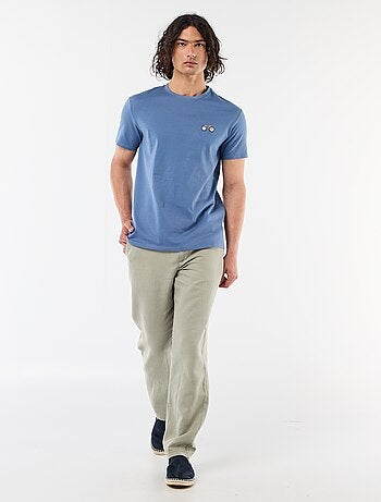 T-shirt a tinta unita a maniche corte con ricamo