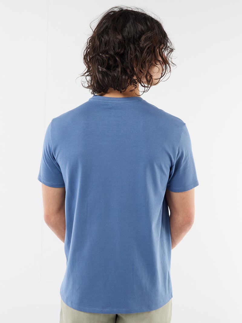 T-shirt a tinta unita a maniche corte con ricamo Blu - Kiabi