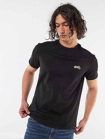 T-shirt a tinta unita a maniche corte con ricamo