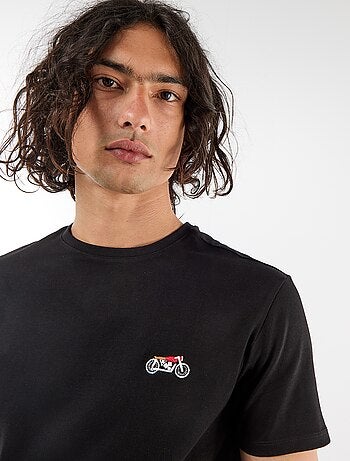 T-shirt a tinta unita a maniche corte con ricamo